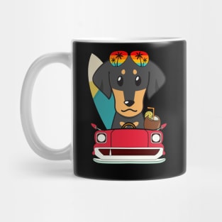 Surfer dachshund driving to the beach Mug